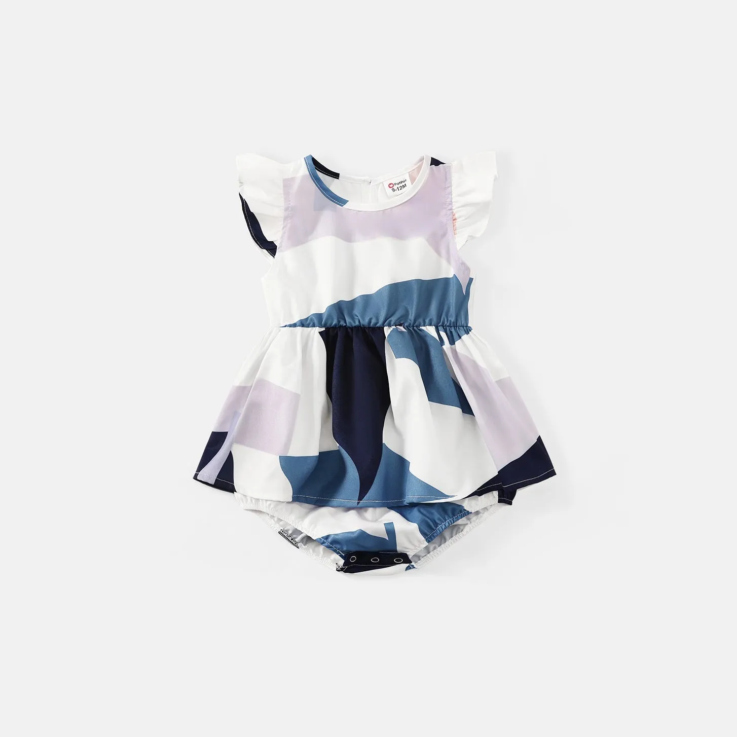 Family Matching Cotton Short-sleeve Colorblock T-shirts and Geo Print Belted Dresses Sets