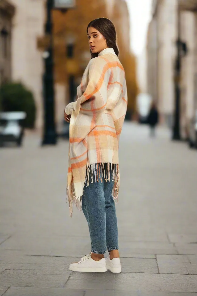 Fancy Loose Large Cape With Self Fabric Belt