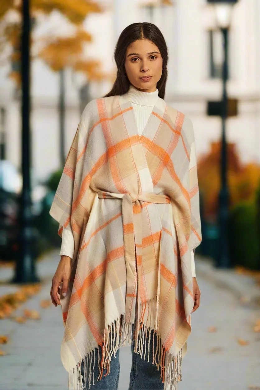 Fancy Loose Large Cape With Self Fabric Belt