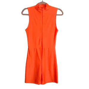 Fashion Nova Neon Orange Mock Neck Zip Up Biker Short Romper NWT- Size L