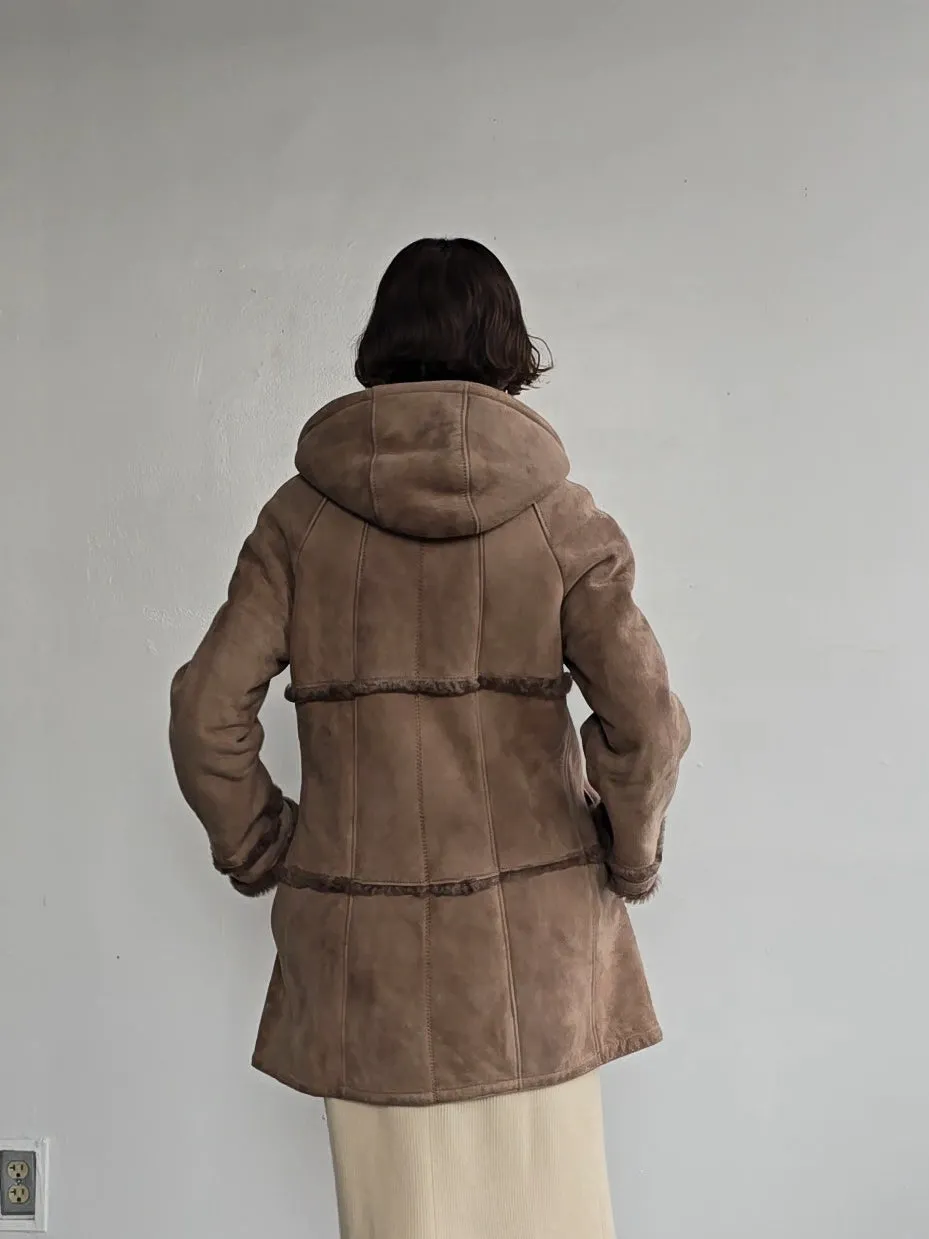 Fawn Soft Quilted Shearling Coat (L)