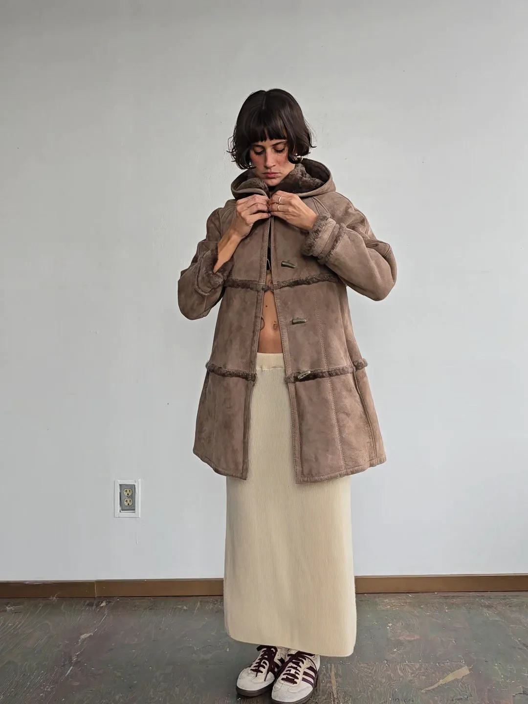 Fawn Soft Quilted Shearling Coat (L)