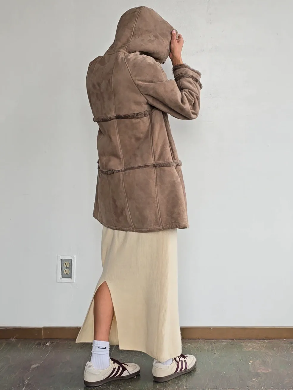Fawn Soft Quilted Shearling Coat (L)
