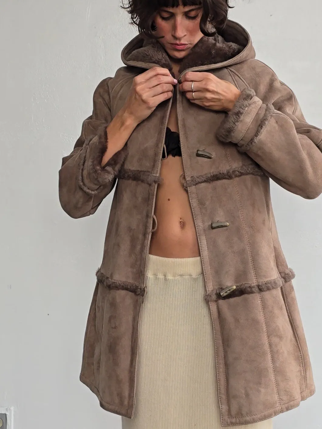 Fawn Soft Quilted Shearling Coat (L)