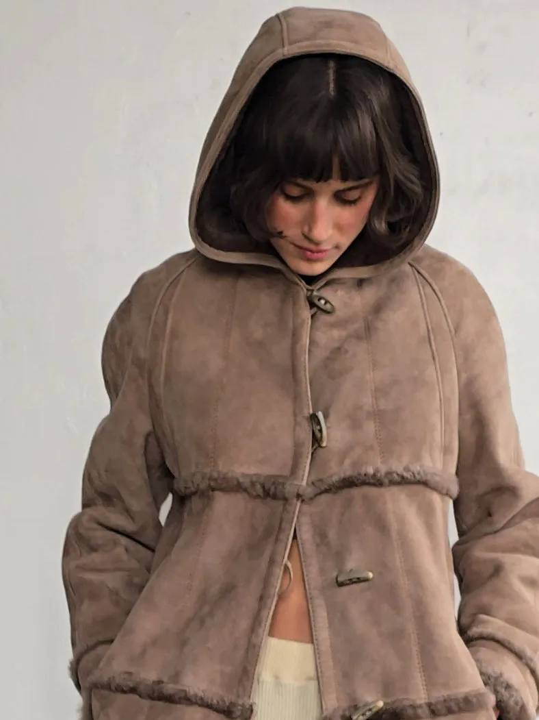 Fawn Soft Quilted Shearling Coat (L)