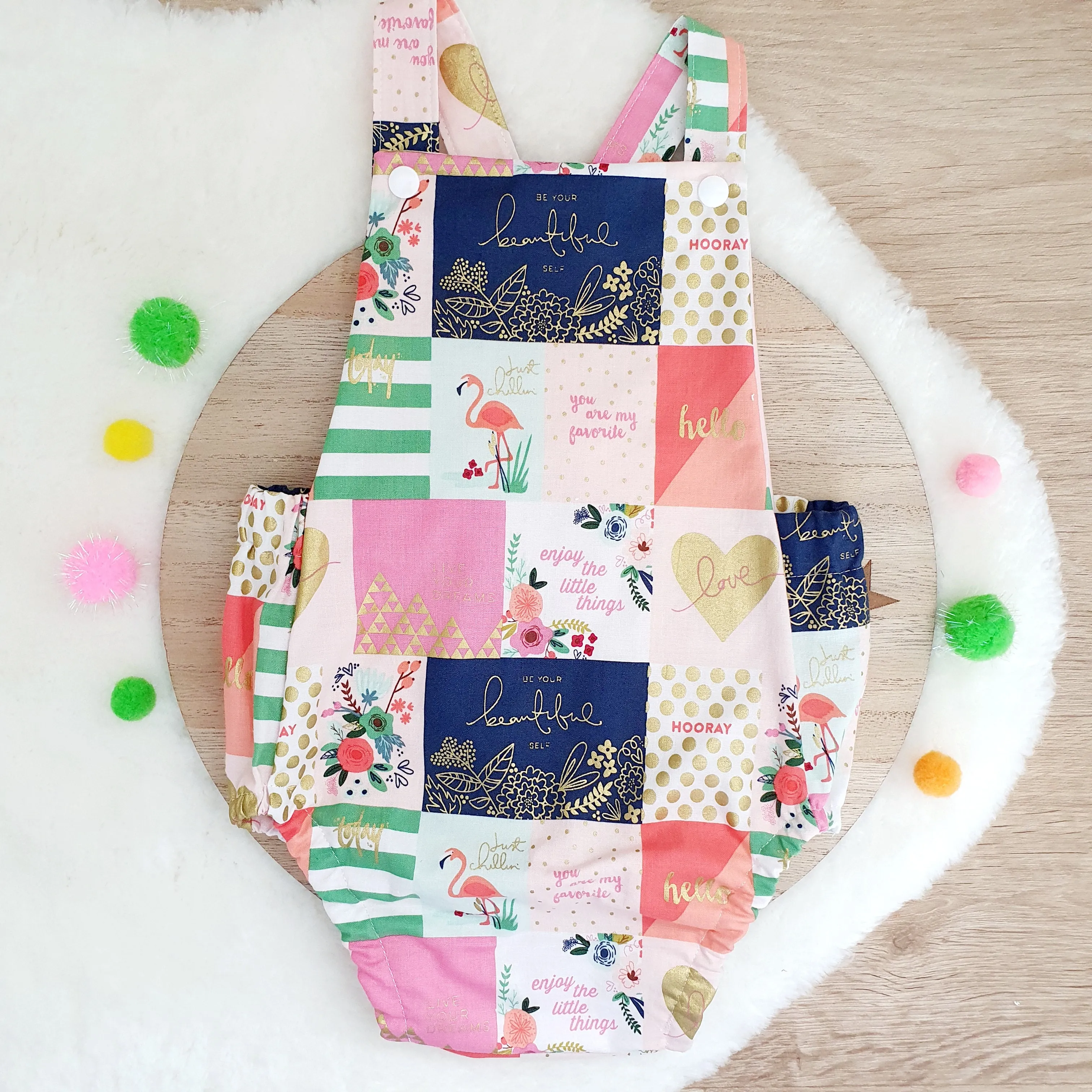 FLORAL & GOLD Baby /Toddler Romper, Size 2