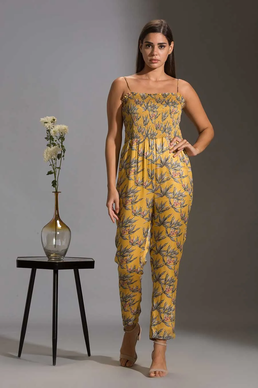Floral Print Jumpsuit & Jacket Set