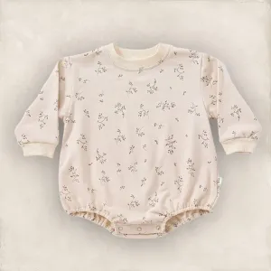 Floral Swearshirt Romper - Beige