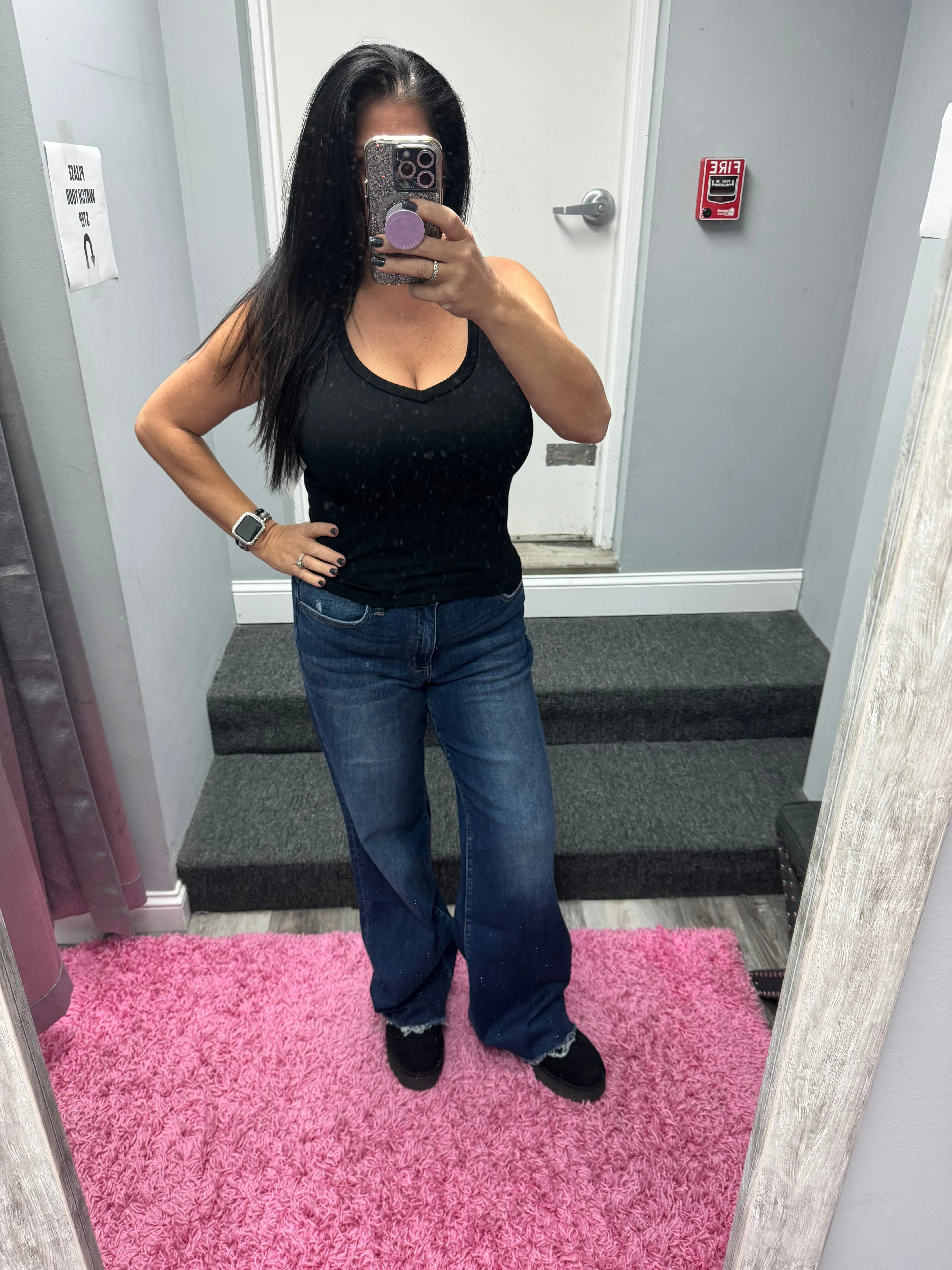 FLYING MONKEY HIGH RISE WIDE LEG JEANS - OCEAN VIEW