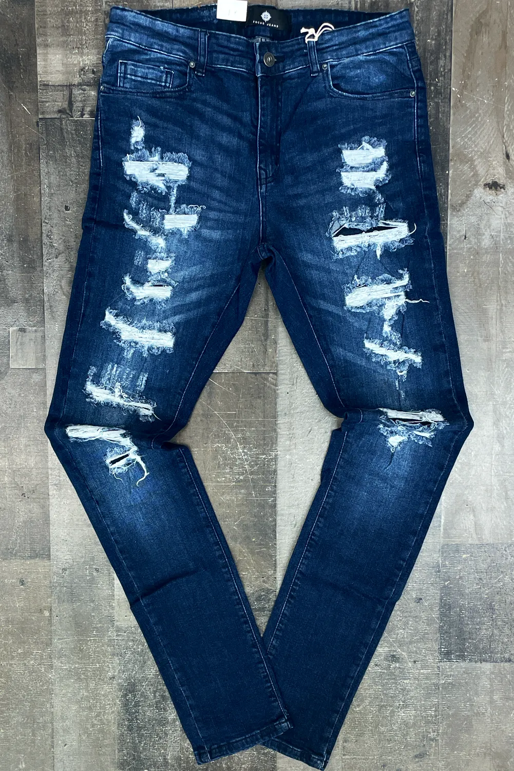 Focus- rip & repair denim jeans (dark blue)