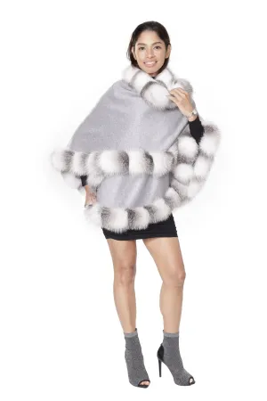 Fox Cashmere Cape with Cross Cut Fox