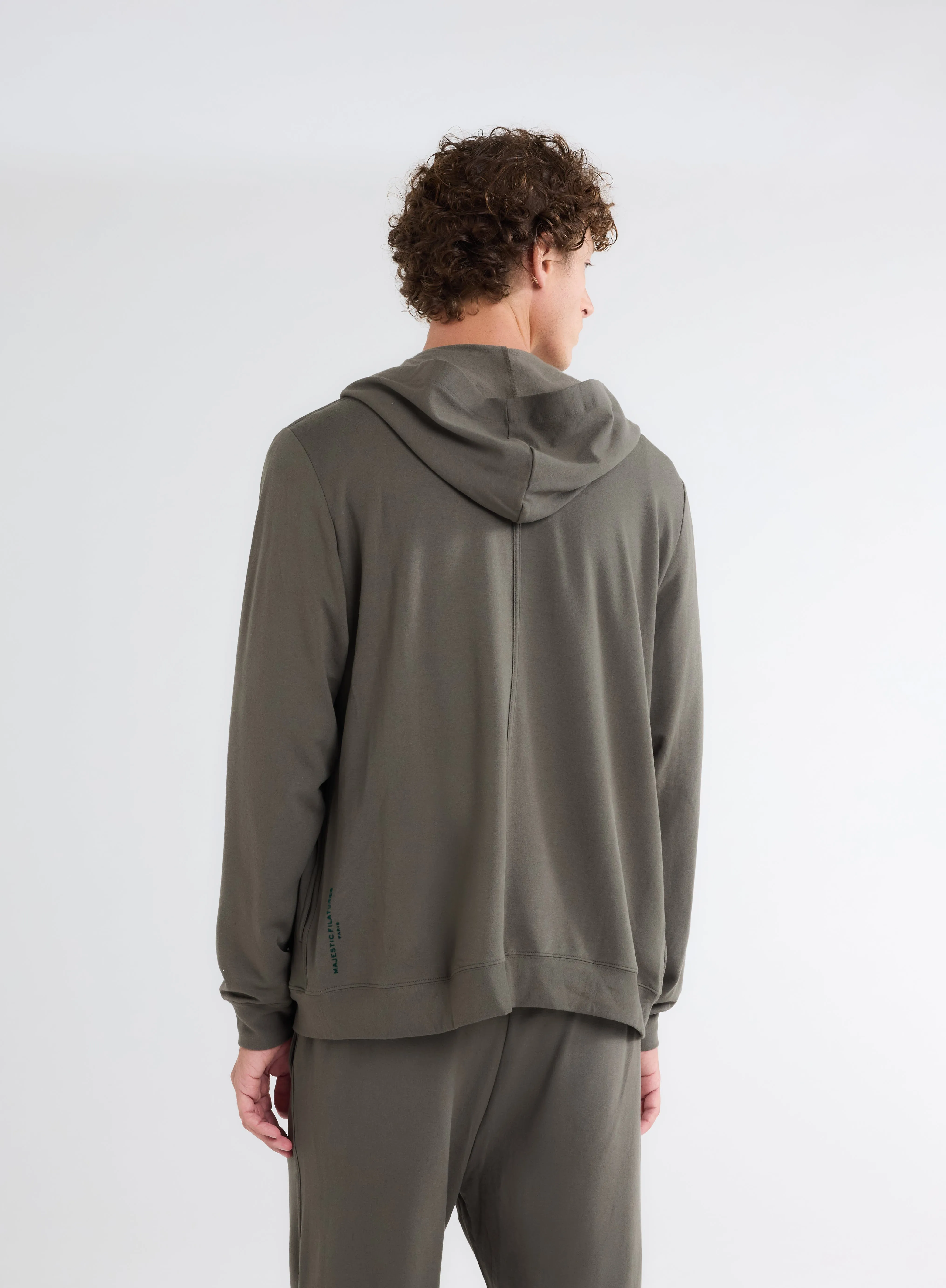 Gilet Kaki Zippé à Capuche Manches Longues en Viscose et Élasthanne