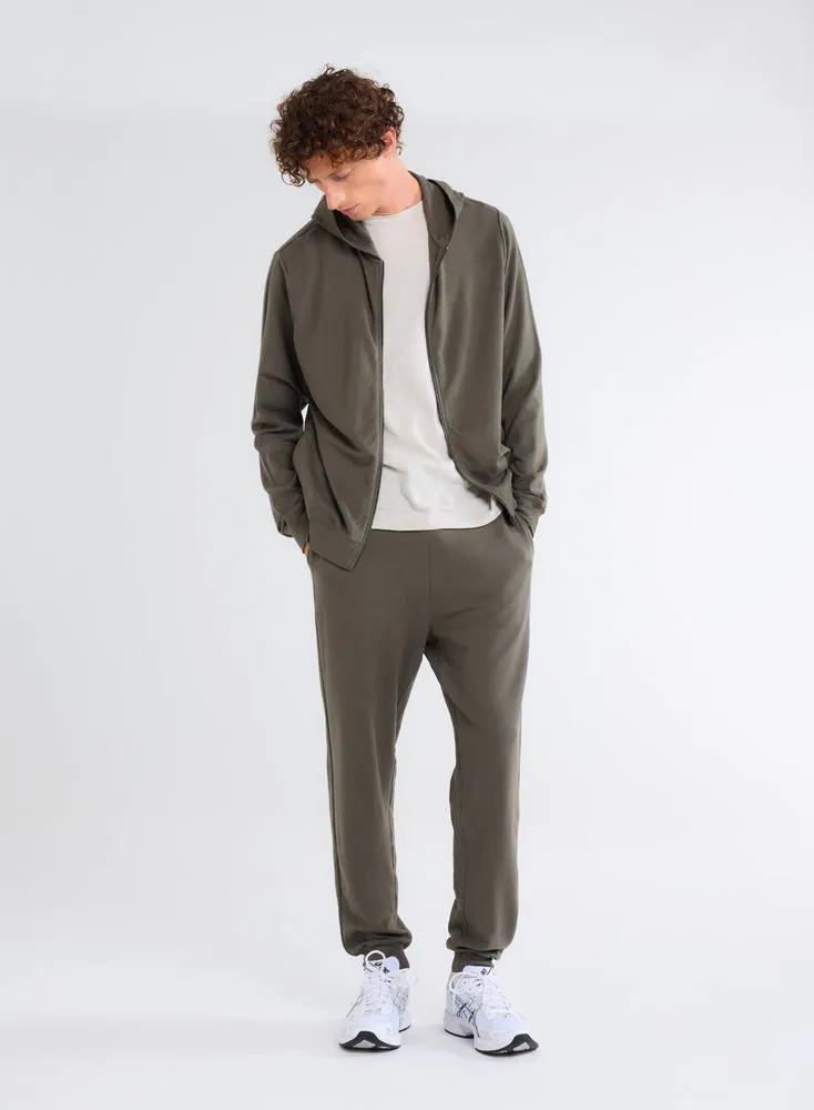 Gilet Kaki Zippé à Capuche Manches Longues en Viscose et Élasthanne