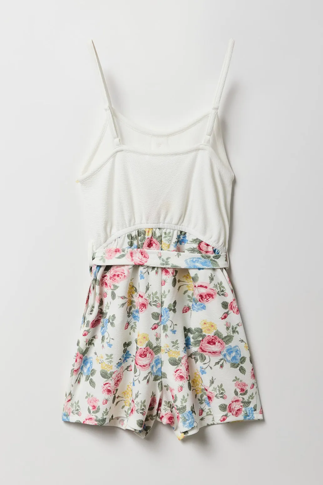 Girls Button Front Belted Romper