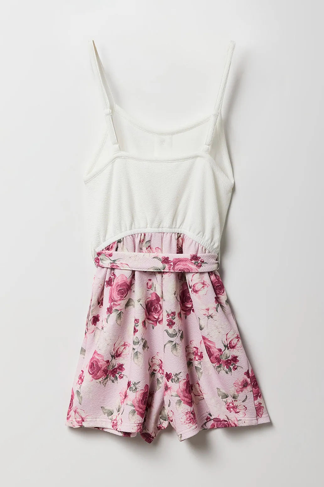 Girls Button Front Belted Romper