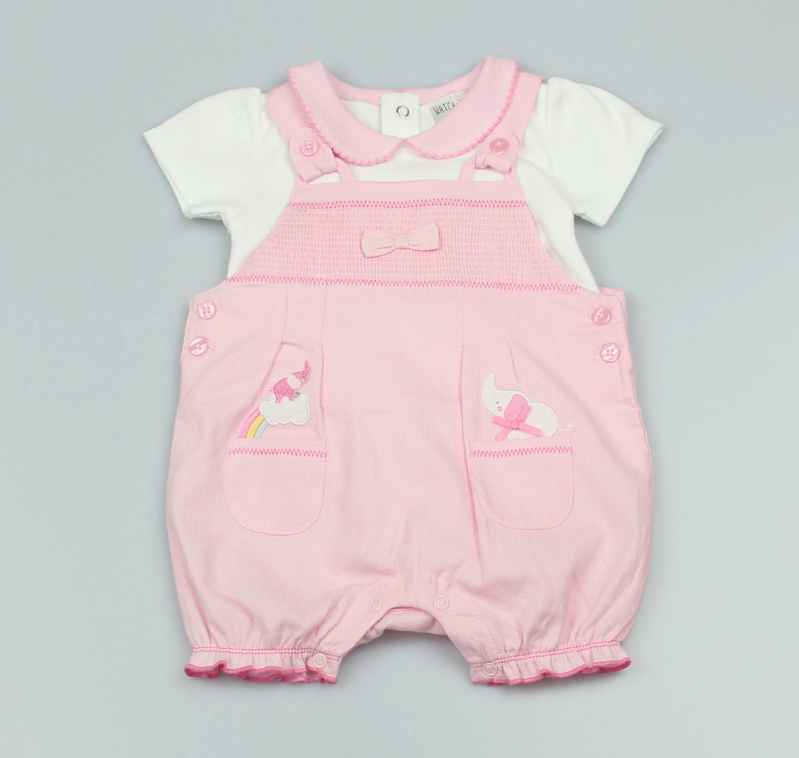 Girls Dungaree & Top Elephant Rainbow Outfit (0-9 Months)-GF1071