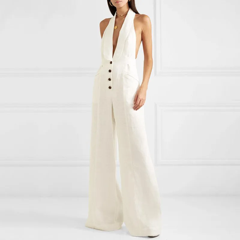 Halter Neck  Buttoned Jumpsuit