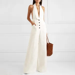 Halter Neck  Buttoned Jumpsuit