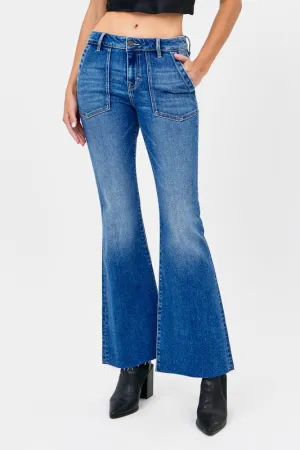 Hidden Medium Wash Dark Mid Rise Utility Pocket Flare