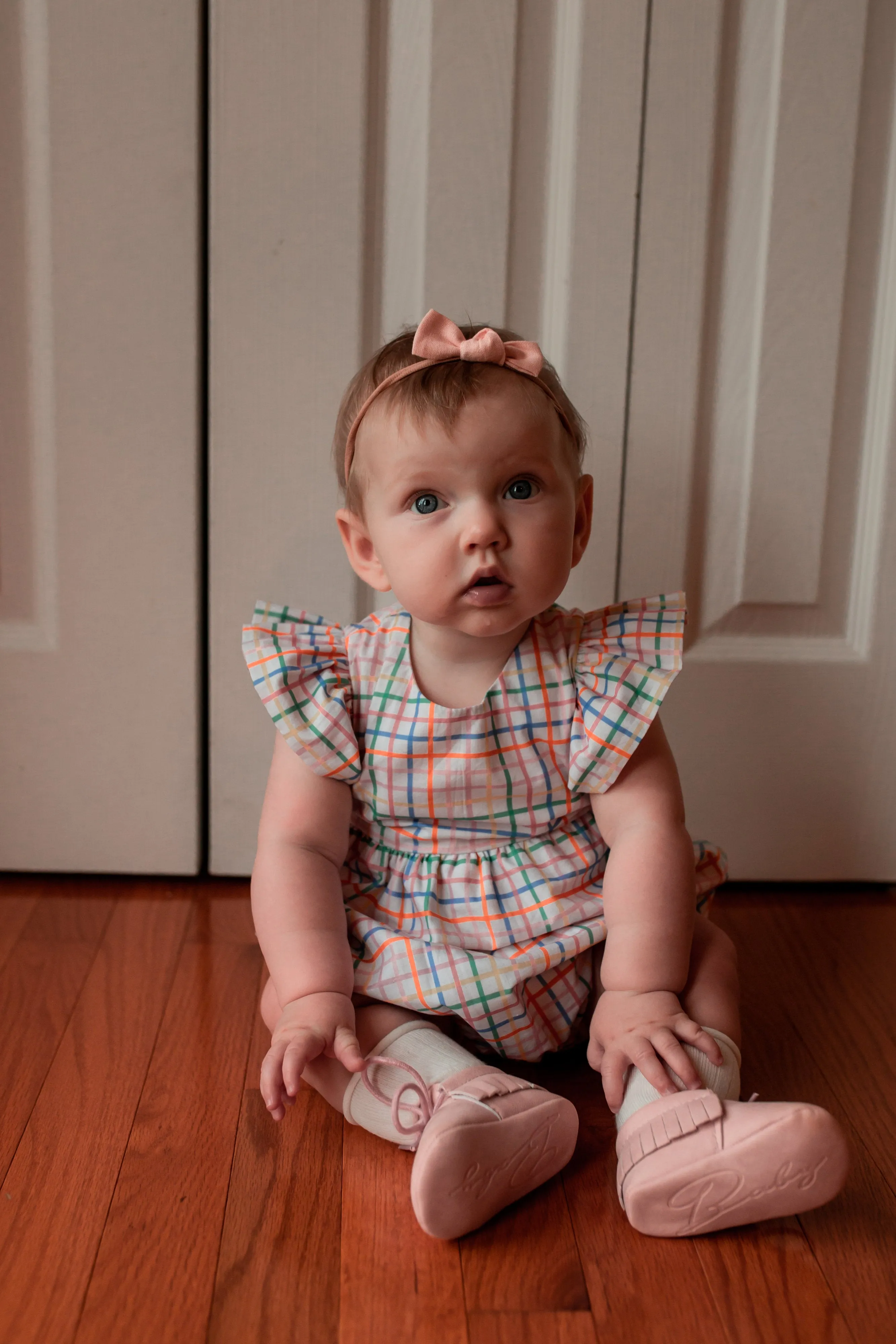 Infant Girl's Multicolor Rainbow Squares Print Bubble Romper