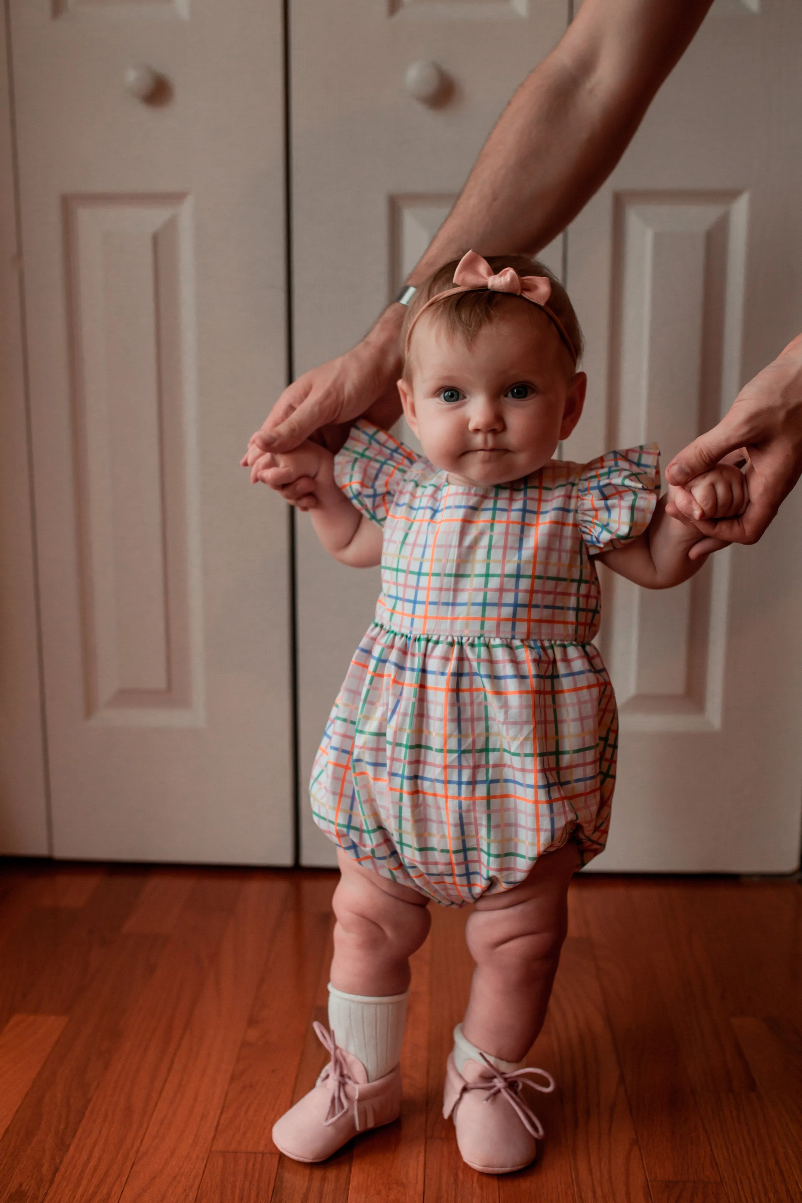Infant Girl's Multicolor Rainbow Squares Print Bubble Romper