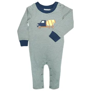 Ishtex Textile Products Green Stripe Cement Truck Applique Romper