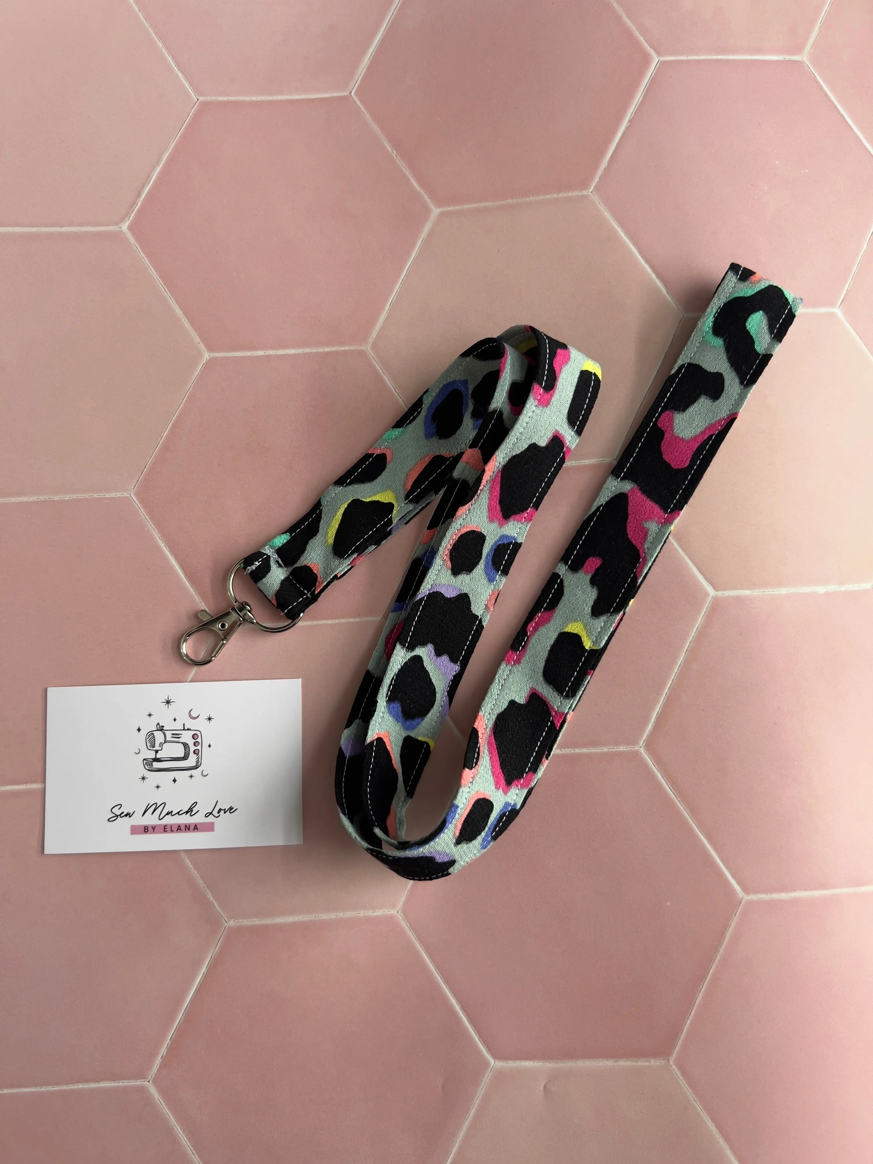 Khaki Rainbow Leopard Print Lanyard