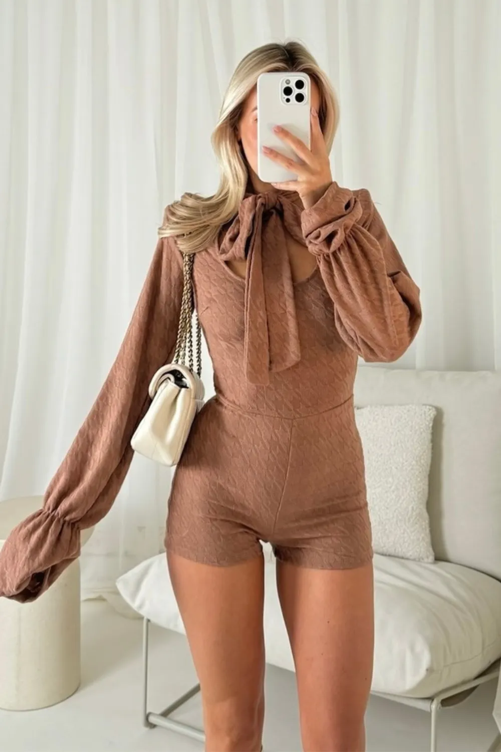 Kiera brown tie front romper