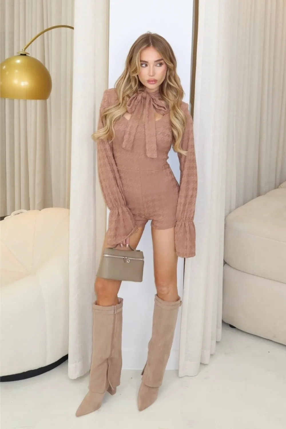 Kiera brown tie front romper