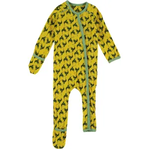 Kik Kid Romper Flip Sleeves Feet Yellow Dark Green