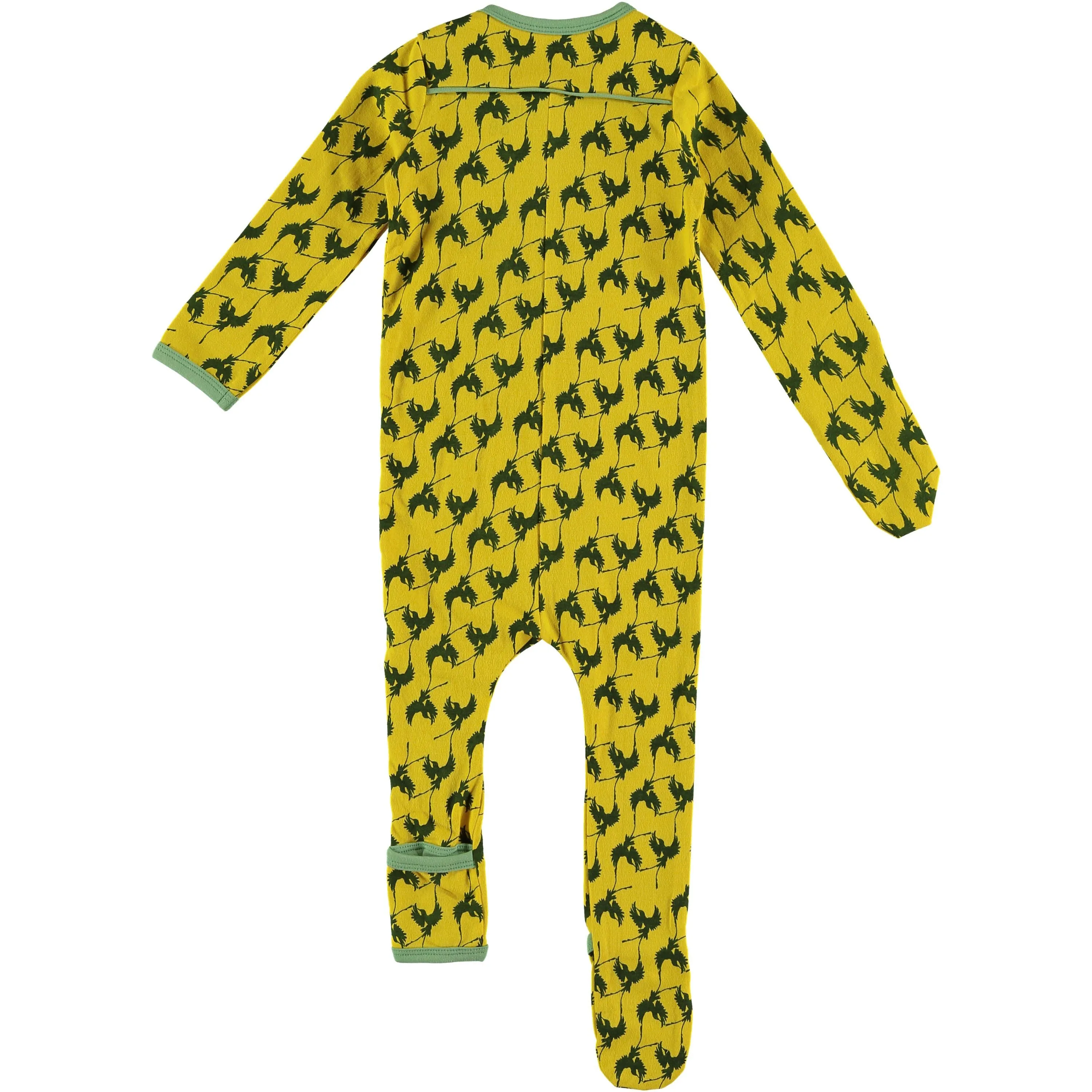 Kik Kid Romper Flip Sleeves Feet Yellow Dark Green