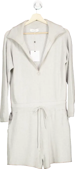 L'Academie Light Grey Ribbed Knit Zip-Up Romper M
