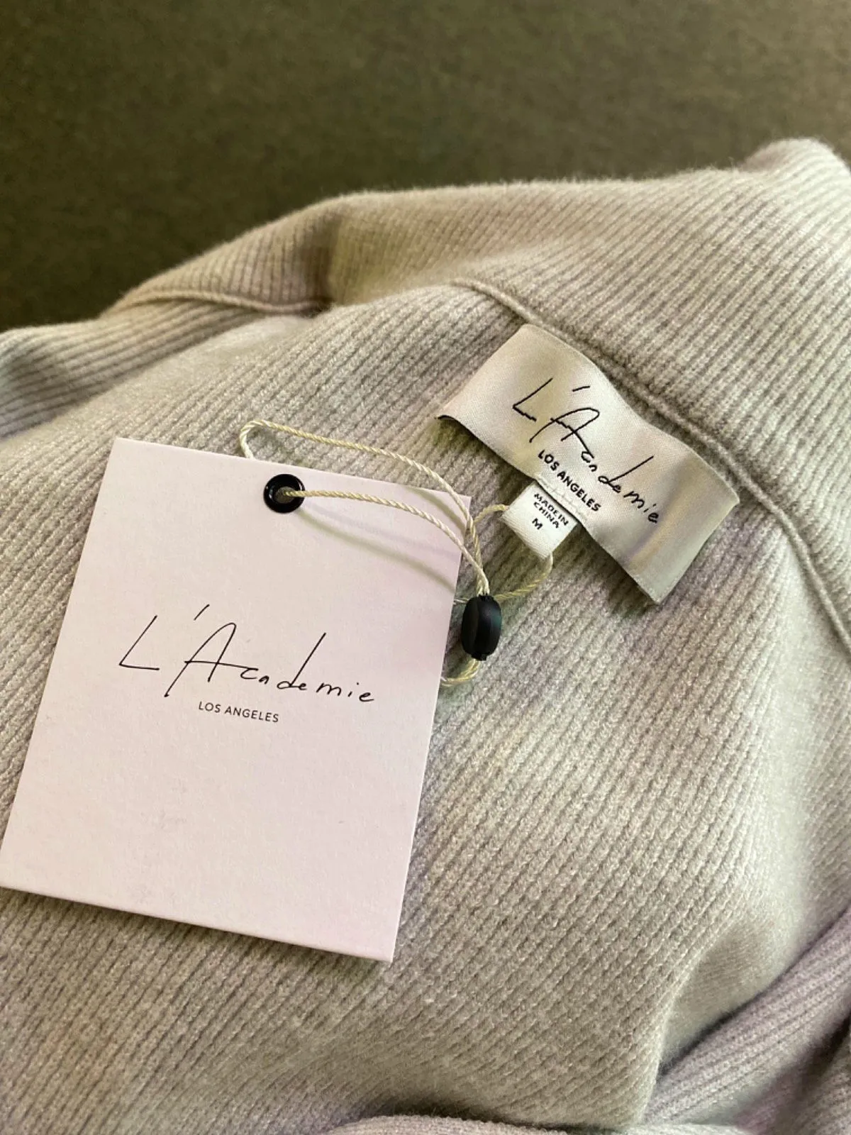 L'Academie Light Grey Ribbed Knit Zip-Up Romper M