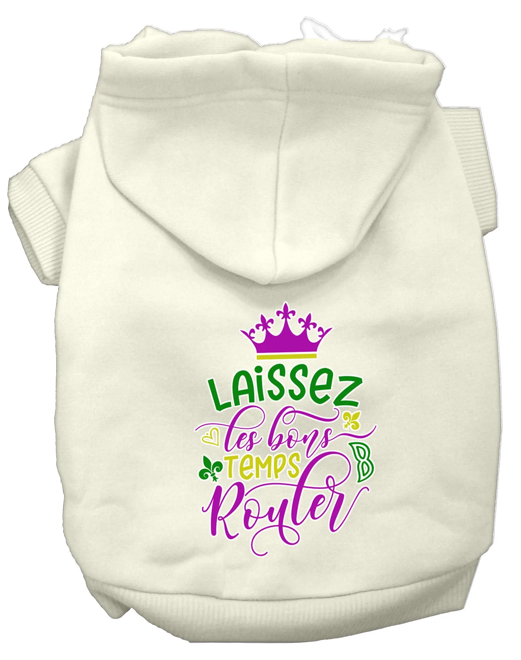 Laissez Les Bons Temps Rouler Screen Print Mardi Gras Dog Hoodie Cream Xxl