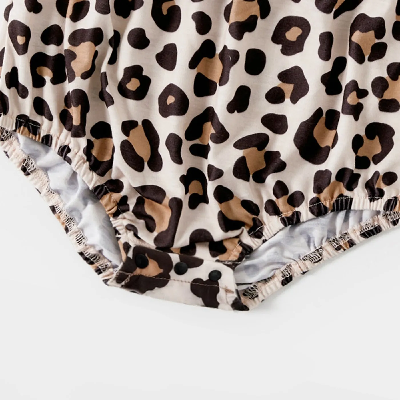 Leopard Splice Short-sleeve Matching Khaki Midi Dresses