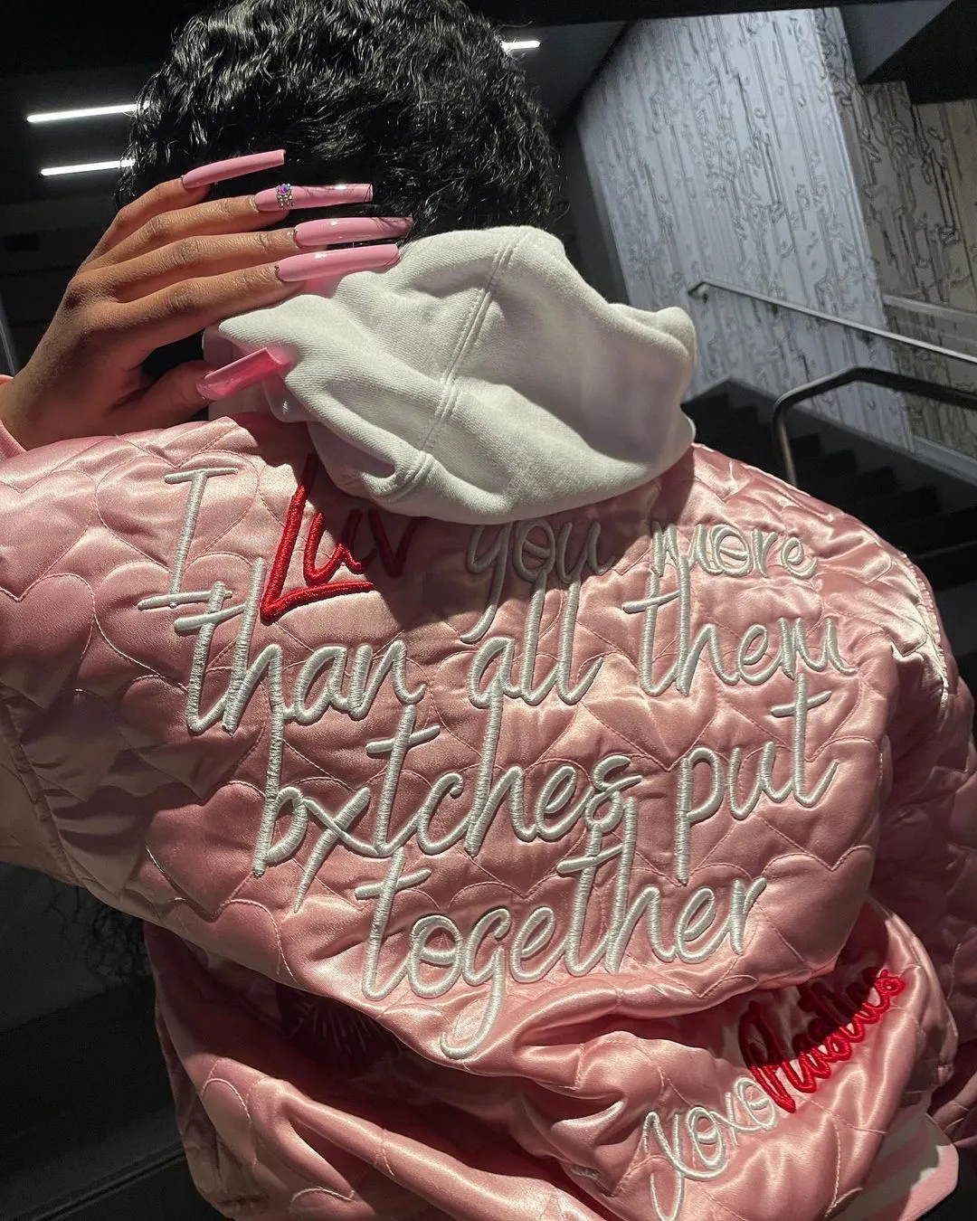 Letter embroidery quilted cotton coat(AY2510)