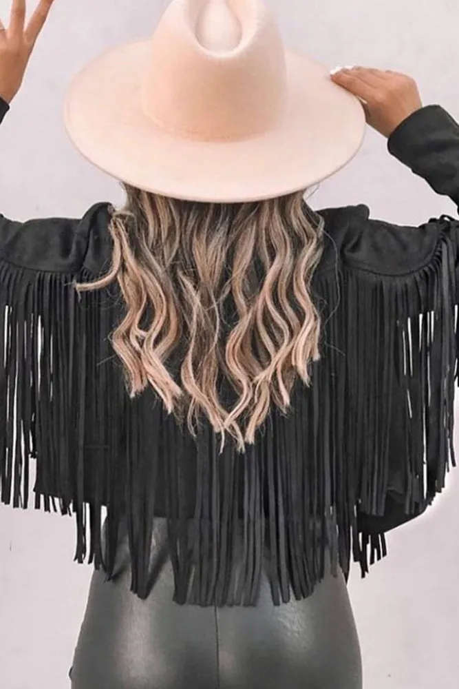 Long Sleeve Faux Suede Tassel Jacket
