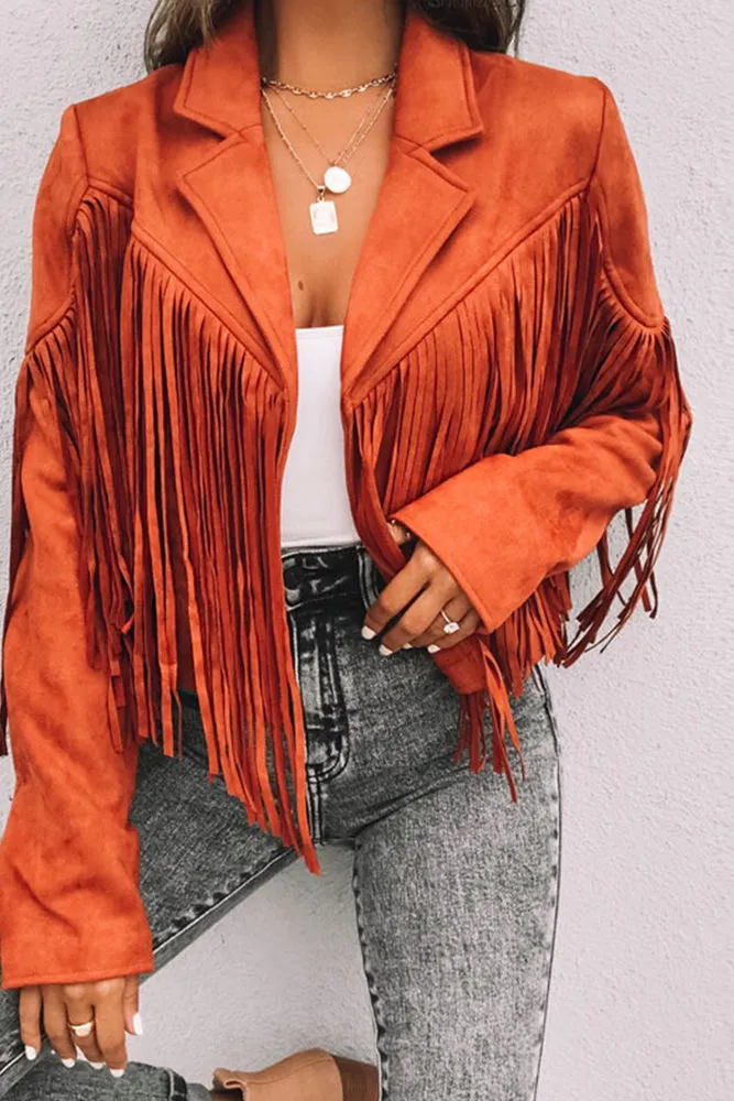 Long Sleeve Faux Suede Tassel Jacket