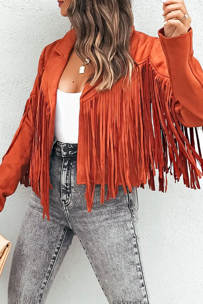 Long Sleeve Faux Suede Tassel Jacket
