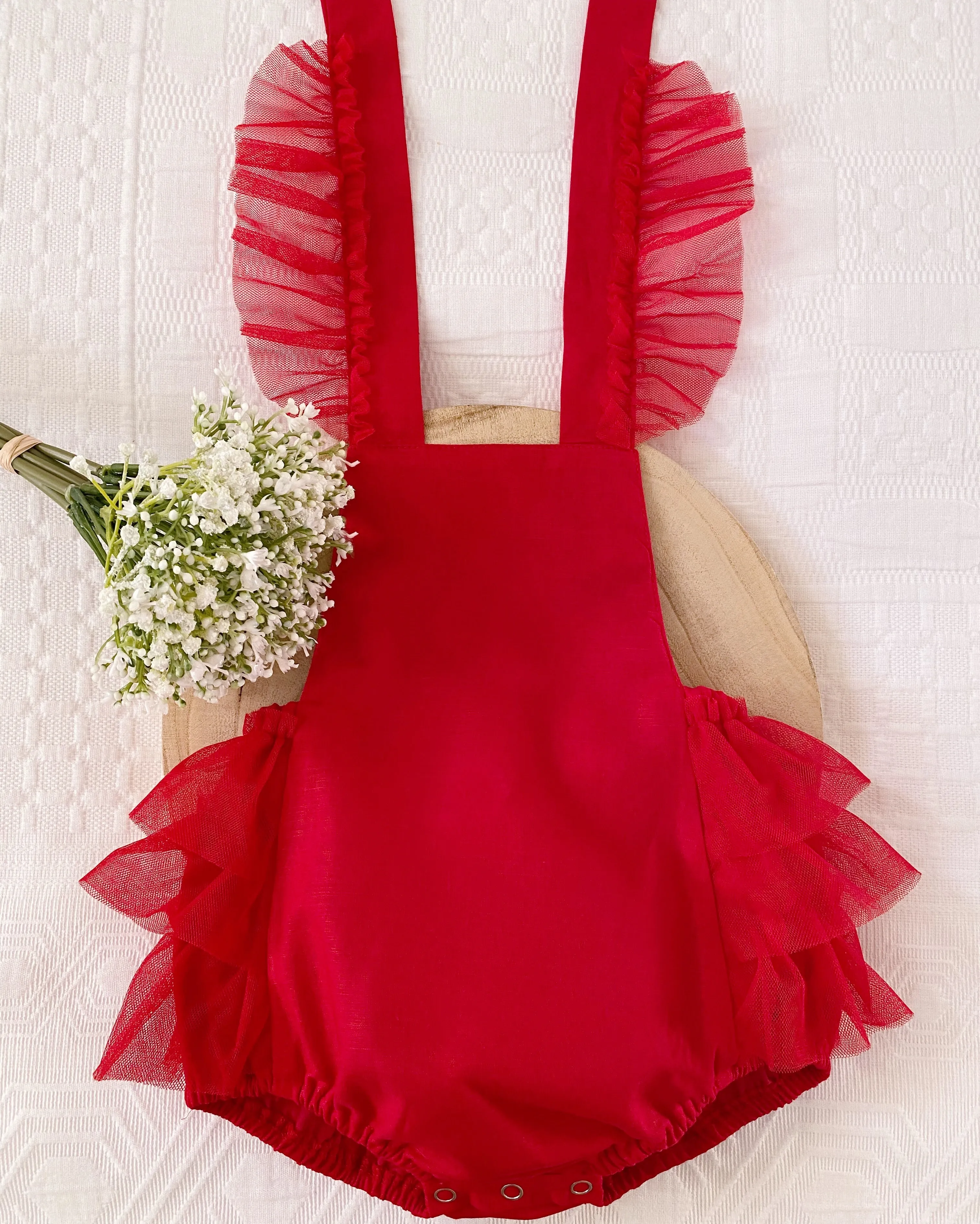 Luella Ruffle Bum Romper -Cherry