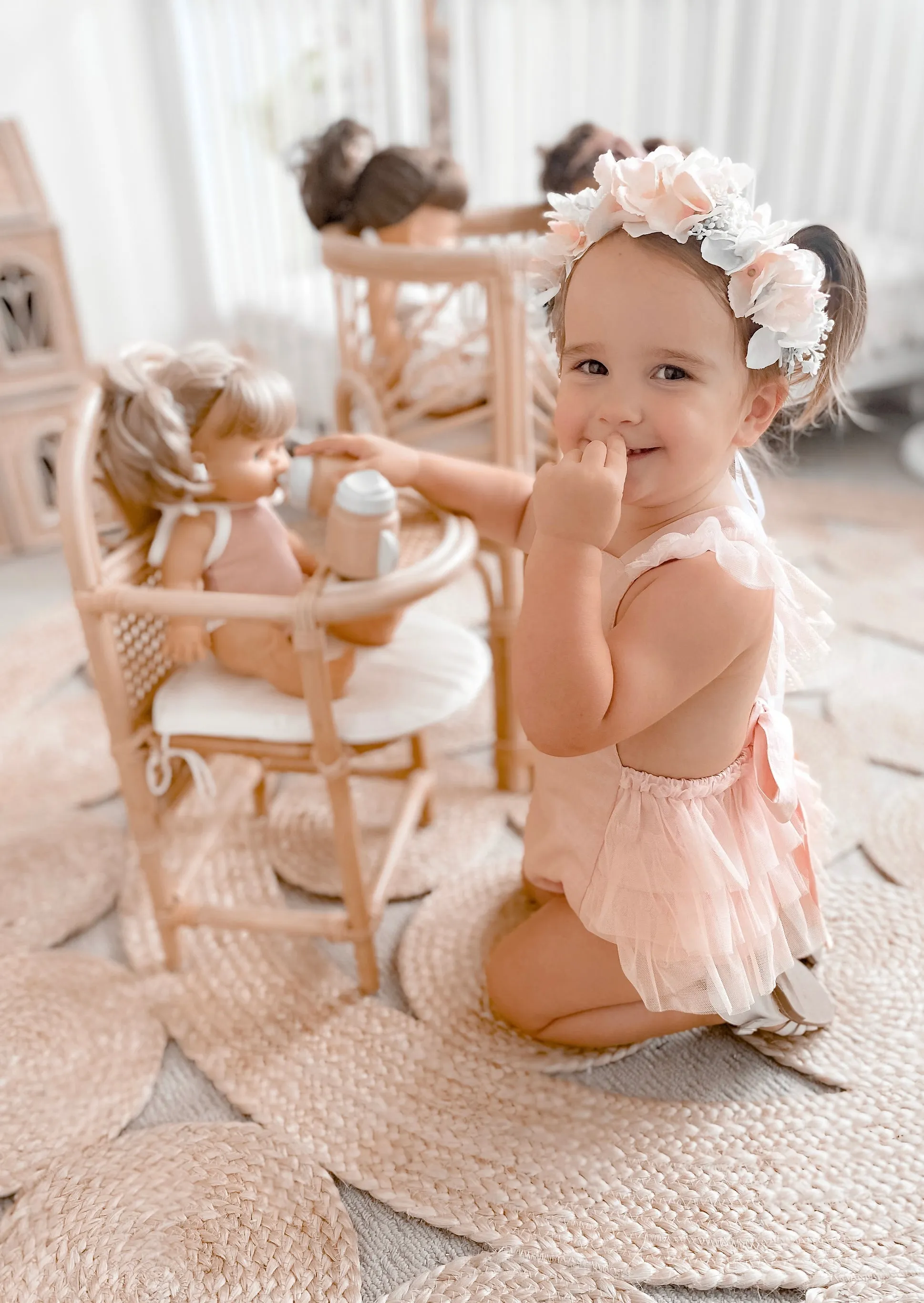 Luella Ruffle Bum Romper-Rose Pink