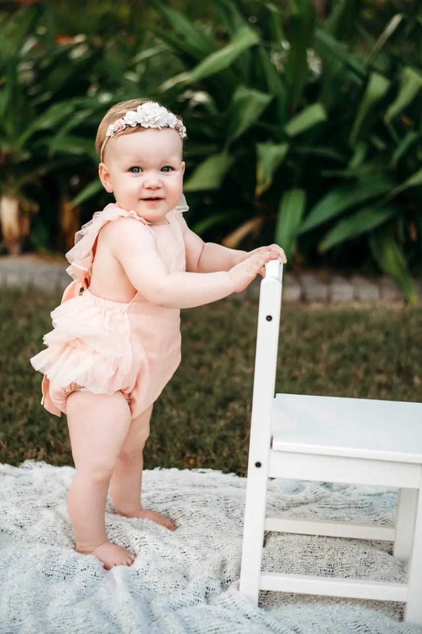 Luella Ruffle Bum Romper-Rose Pink
