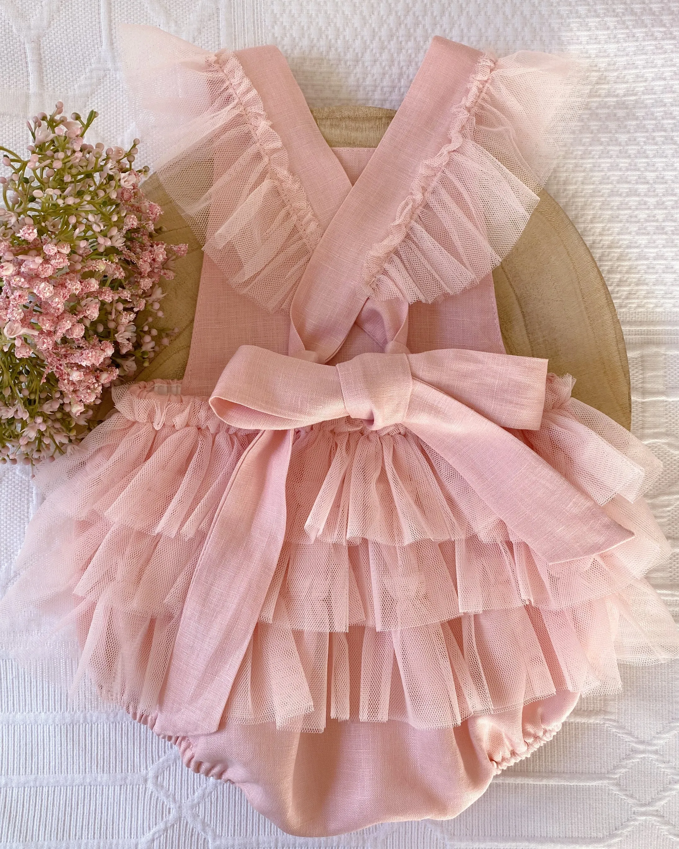 Luella Ruffle Bum Romper-Rose Pink