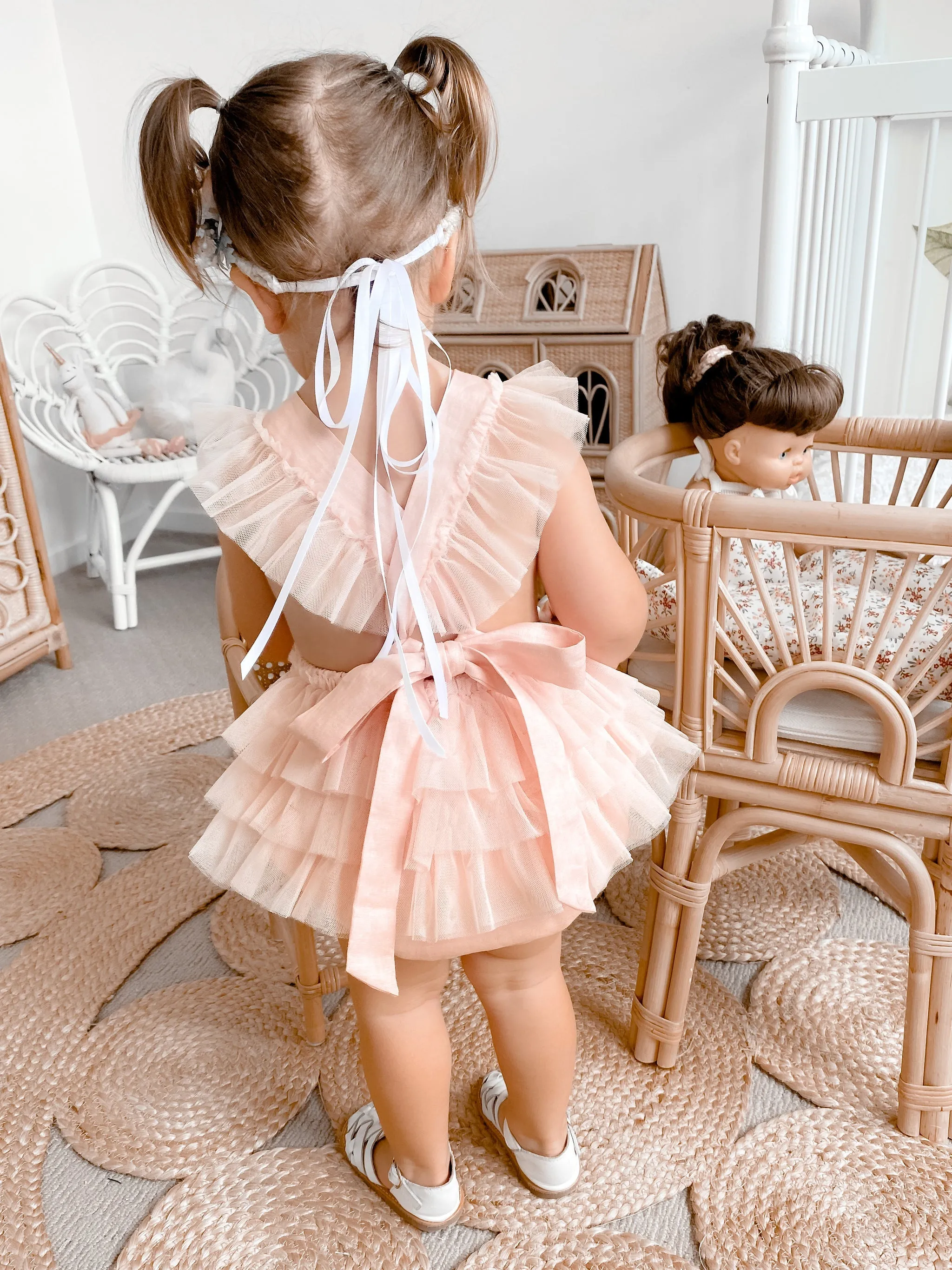 Luella Ruffle Bum Romper-Rose Pink