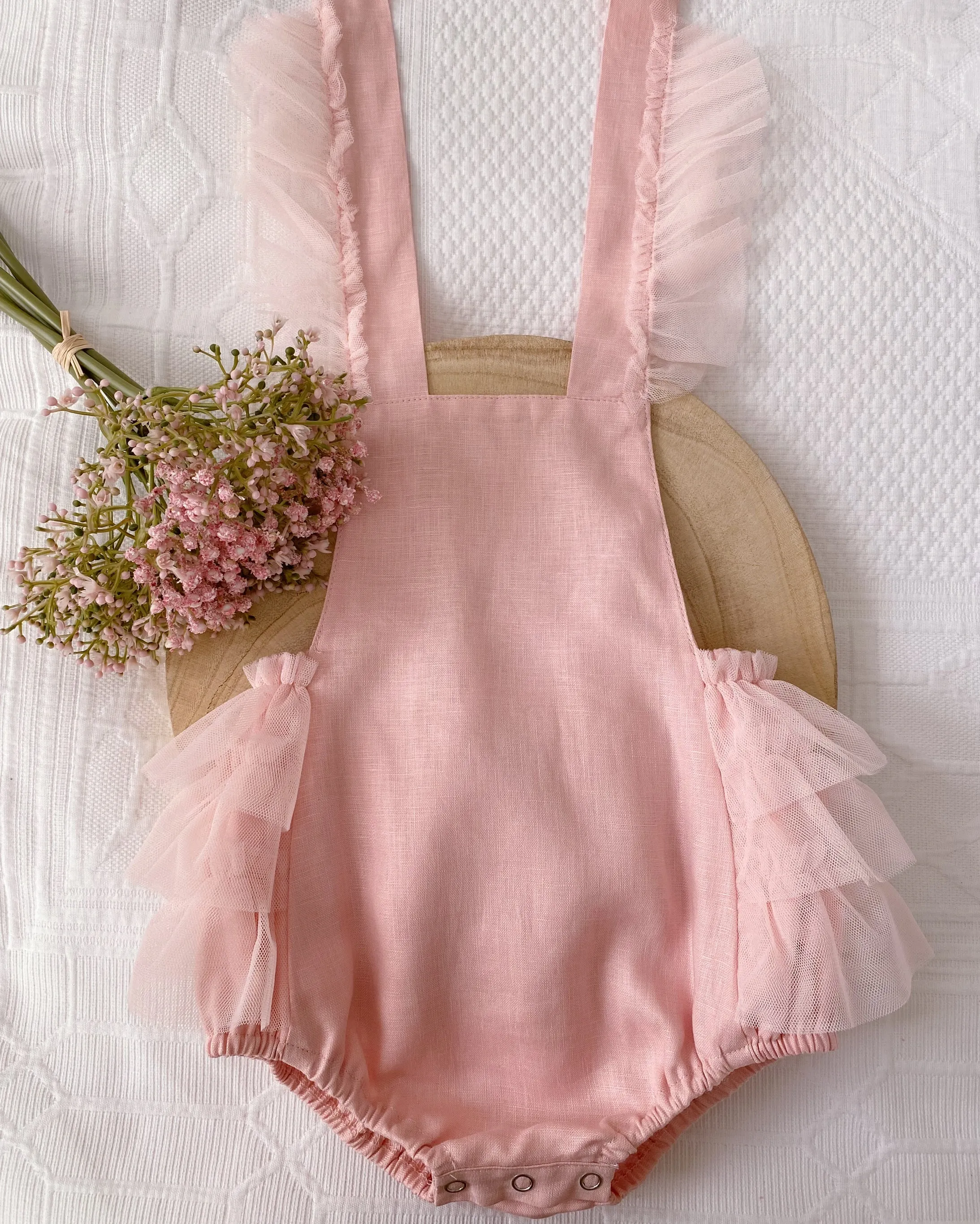 Luella Ruffle Bum Romper-Rose Pink