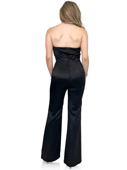 Marc Defang 8171 size 8 Black/Pink Strapless Pageant Jumpsuit Satin Sweetheart Formal
