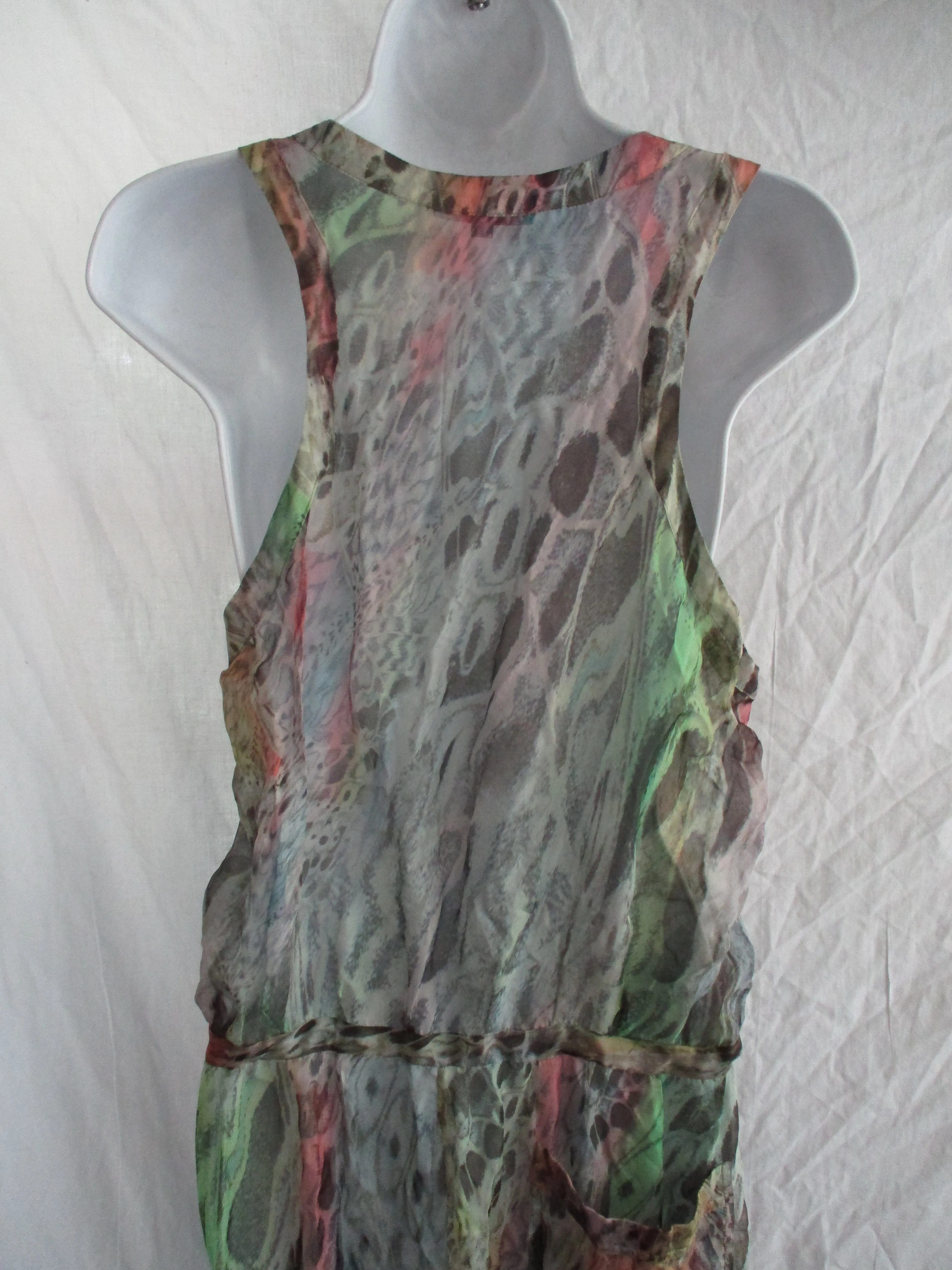 MATTHEW WILLIAMSON ESCAPE SILK PANTSUIT Bodysuit 8 Boho LEOPARD RAINBOW EUC