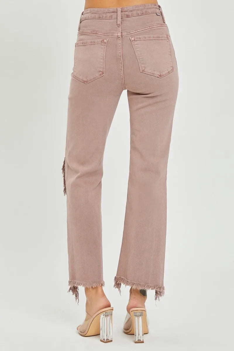 Mauve RISEN Distressed Ankle Bootcut Jeans