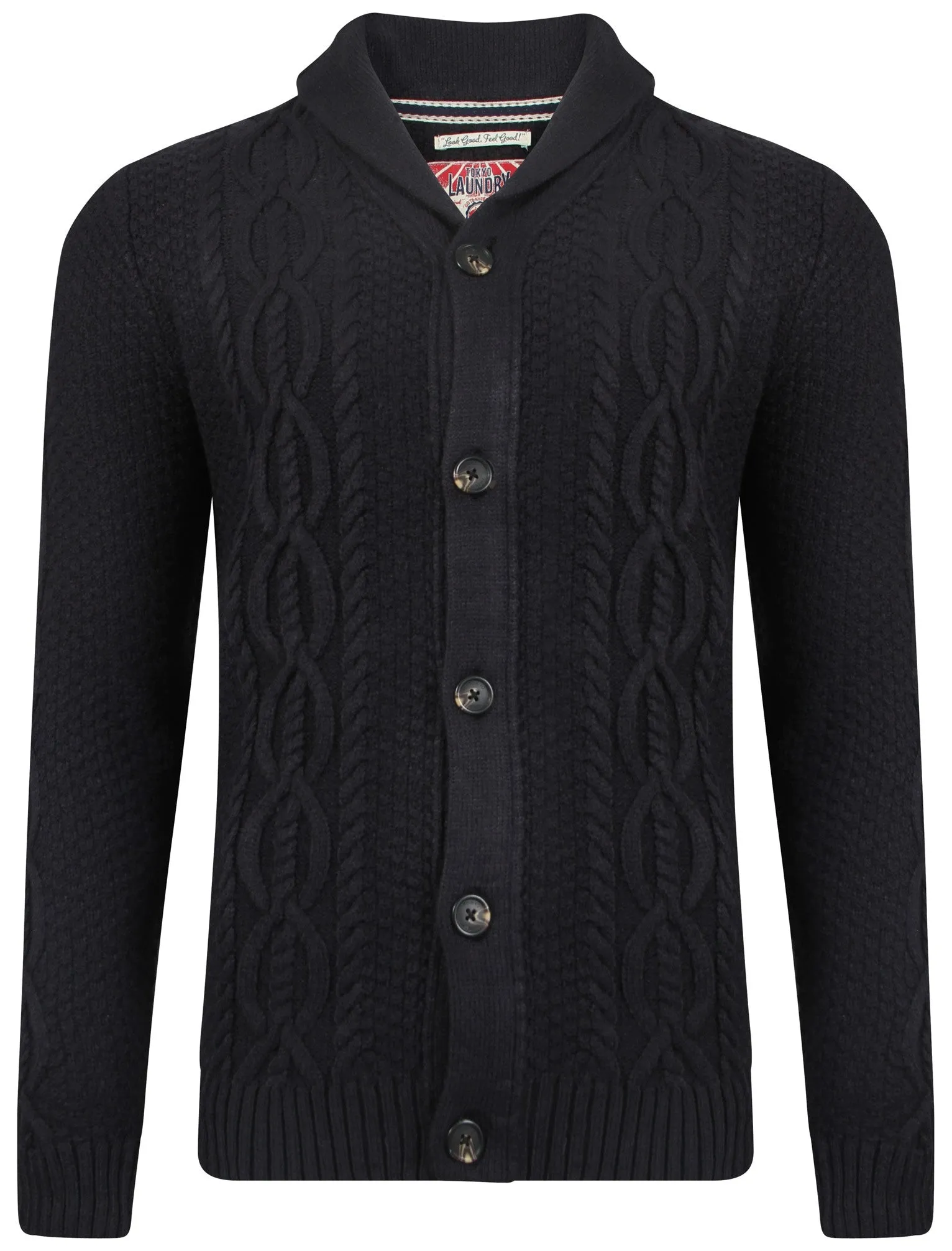 Men's cable knit chunky navy cardigan - Tokyo Laundry