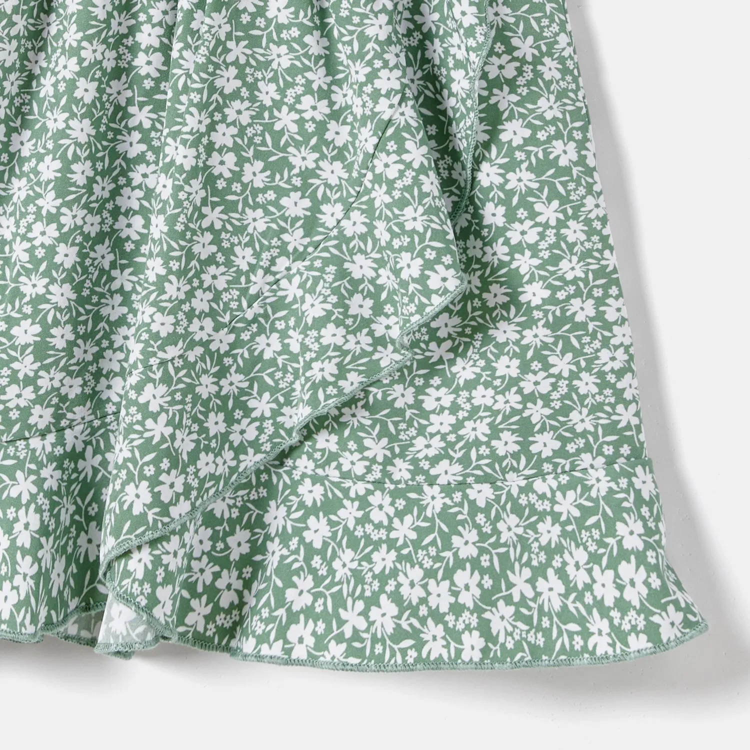 Mommy and Me Allover Floral Print Tie Side Ruffled Wrap Slip Dresses